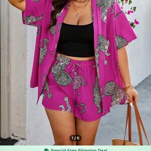 SHEIN Pink Leopard Print Pantsuit